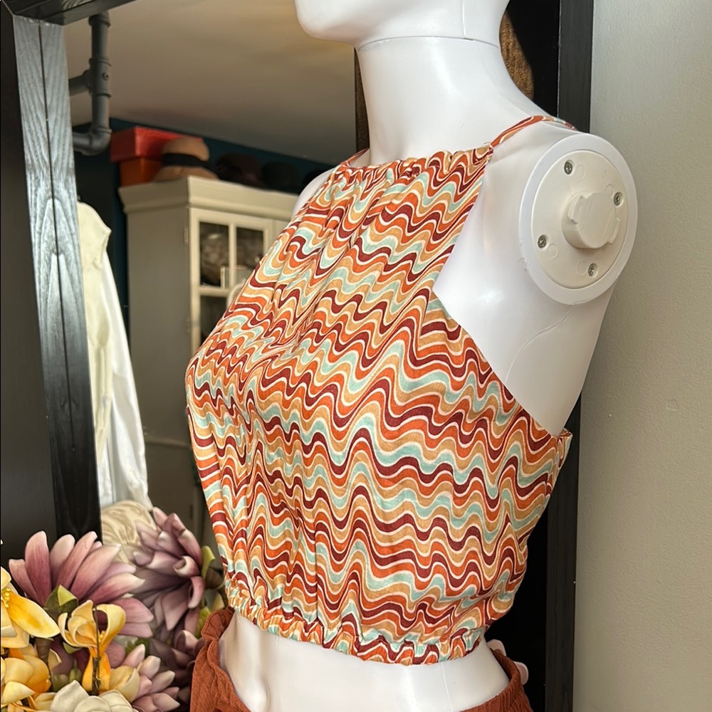 Faithfull the Brand, Ruched Crop Tank Top in orange 🍊, blue, white. 
size L 
NWT